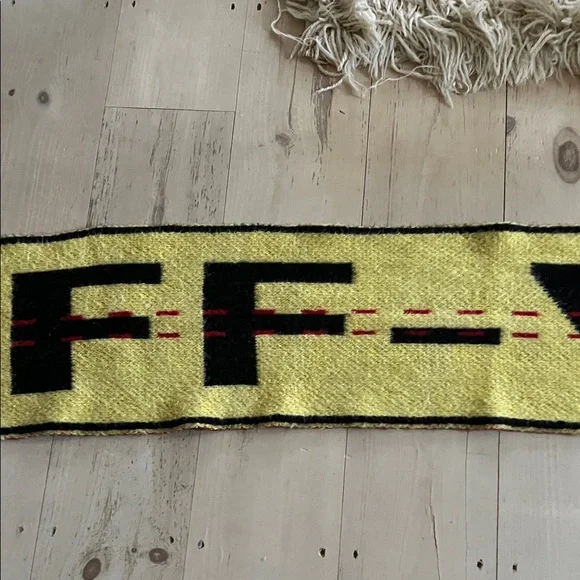 Off White designer Yellow and Black Graphic Knit Scarf